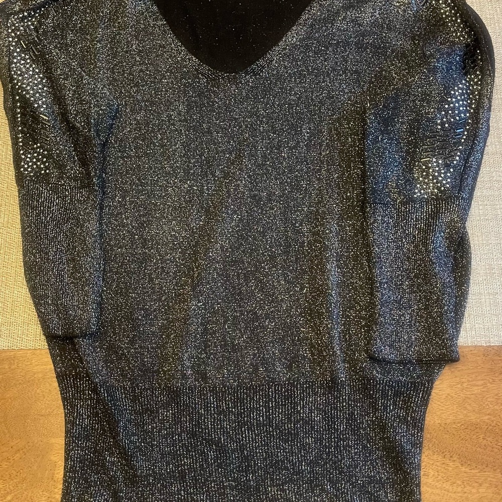 Joseph A Black Knit Blouse V-Neck